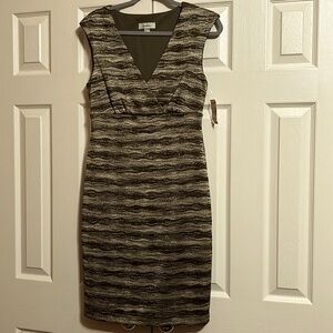 Dress Barn, sleeveless + knee length, stretch, gold+brown metallic, size 10